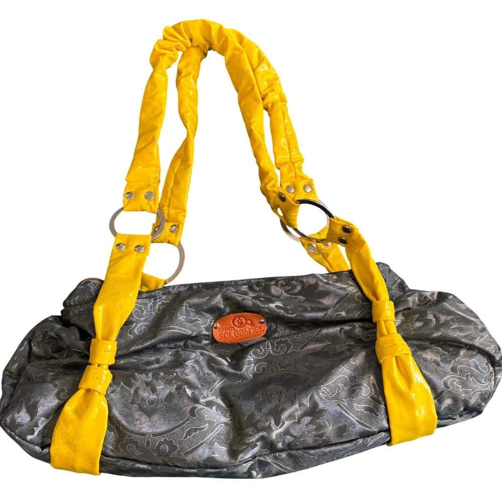 Sol Gabriel Firenze Shoulder Bag Yellow Gray Floral Pattern Large Tote Purse
